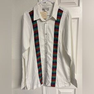 Takasami Mexican Bohemian Cotton Rainbow Embroidered Button‎ Shirt Size XXL
